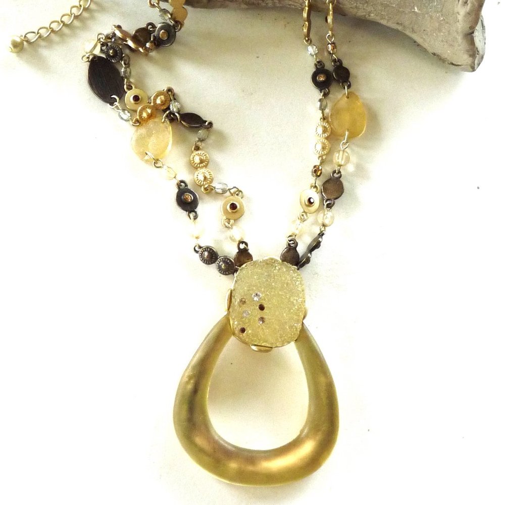 Chico's gold druzy multi strand statement necklace